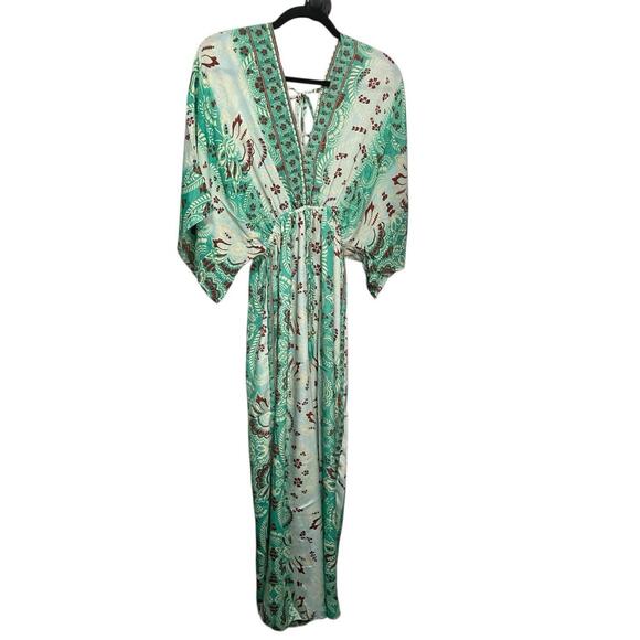 NWT Rhea Rubi Jumpsuit Boho Wide Leg Tassel Tie Waist Floral Green - Picture 2 of 7
